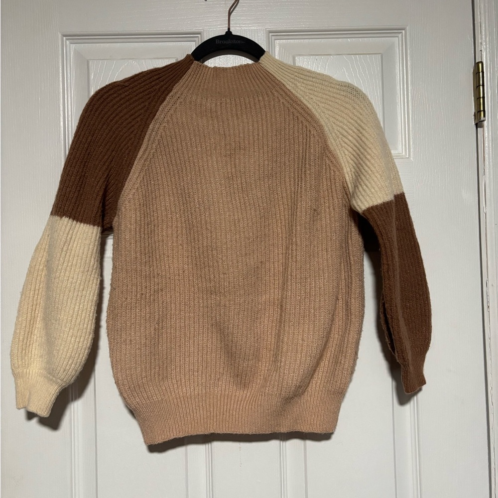 SHEIN Women's Colorblock Crewneck Sweater in Brown and Cream